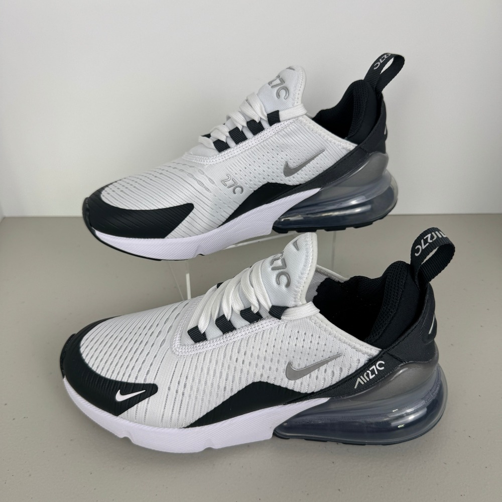 Nike Air Max 270 White Black Metallic Silver Shoes DQ7622-100 Womens Size 6
